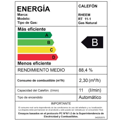 Calefont Rheem 11 litros tiro natural GN - Eficiencia Energética