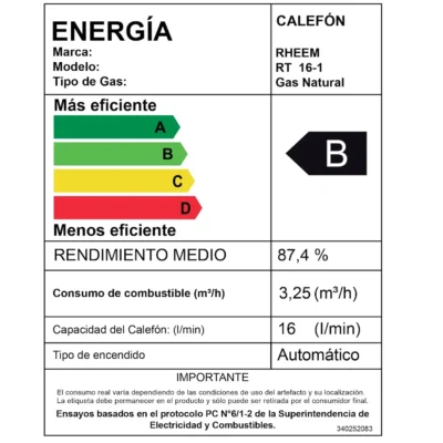 Calefont Rheem 16 litros tiro natural GN - Eficiencia Energética