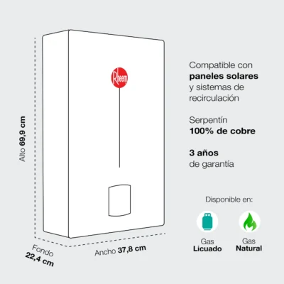 Calefont Rheem tiro natural 13-14LT - Eficiencia