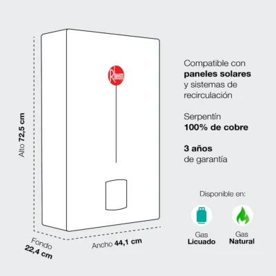 Calefont Rheem 16 Litros Gas Natural Tiro Natural - Imagen 7