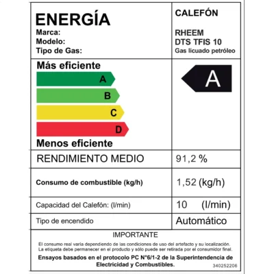 Calefont Rheem 10 litros tiro forzado GL -Eficiencia Energética