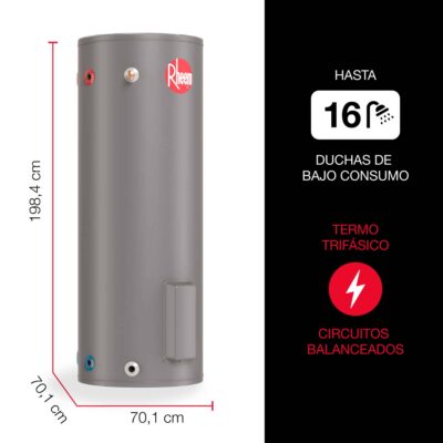 Termo Eléctrico Rheem 500 Litros Pie 380V 6000W medidas